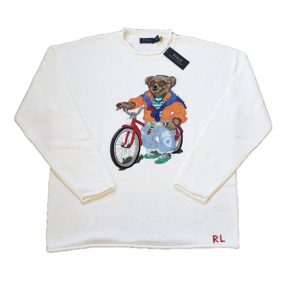 NWT Polo Ralph Lauren Polo Bear Bicycle Sz Large Mens Roll Neck Deckwash Sweater